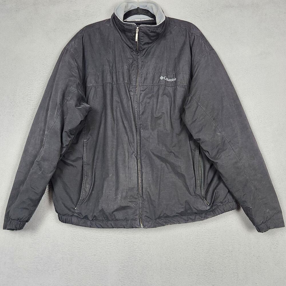 Columbia Jacket Mens 2XL Black Fleece Lined Insulated Full Zip Windbreaker